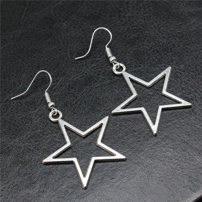 Simple Design Antique Hollow Star Pendant Earrings